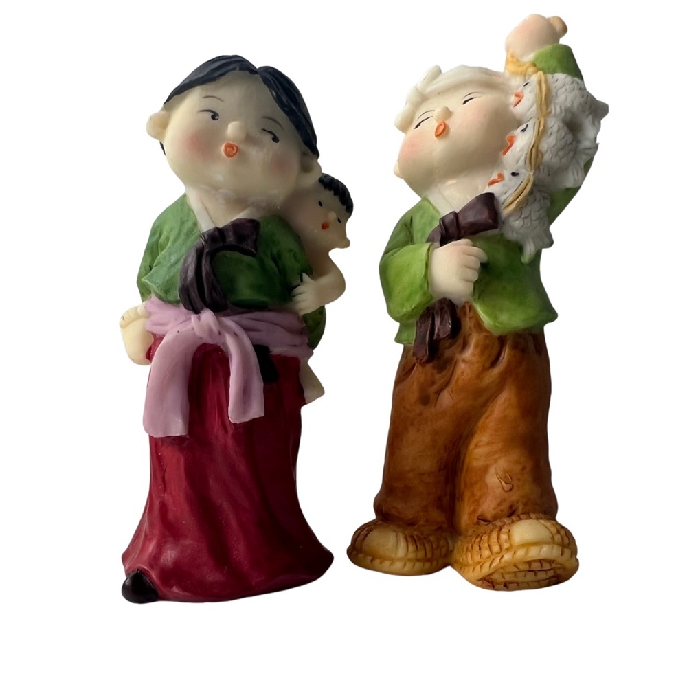 Koreart Mother Child Fisherman Figurines Hand Painted